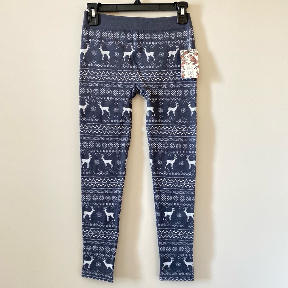 Pink Rose Women’s Grey Deer Cozy Fleece Leggings - XS - New with Tags